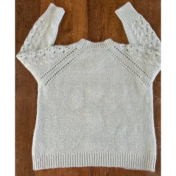 J. Crew Pointelle Sweater Light Mint Green Alpaca Popcorn Flowers Chunky Sz L - Picture 8 of 9
